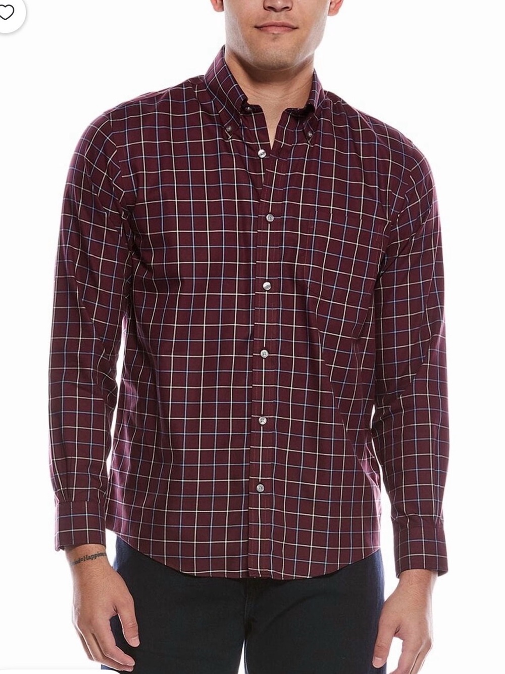 Brooks Brothers Burgundy and White Windowpane Button-Down Shirt